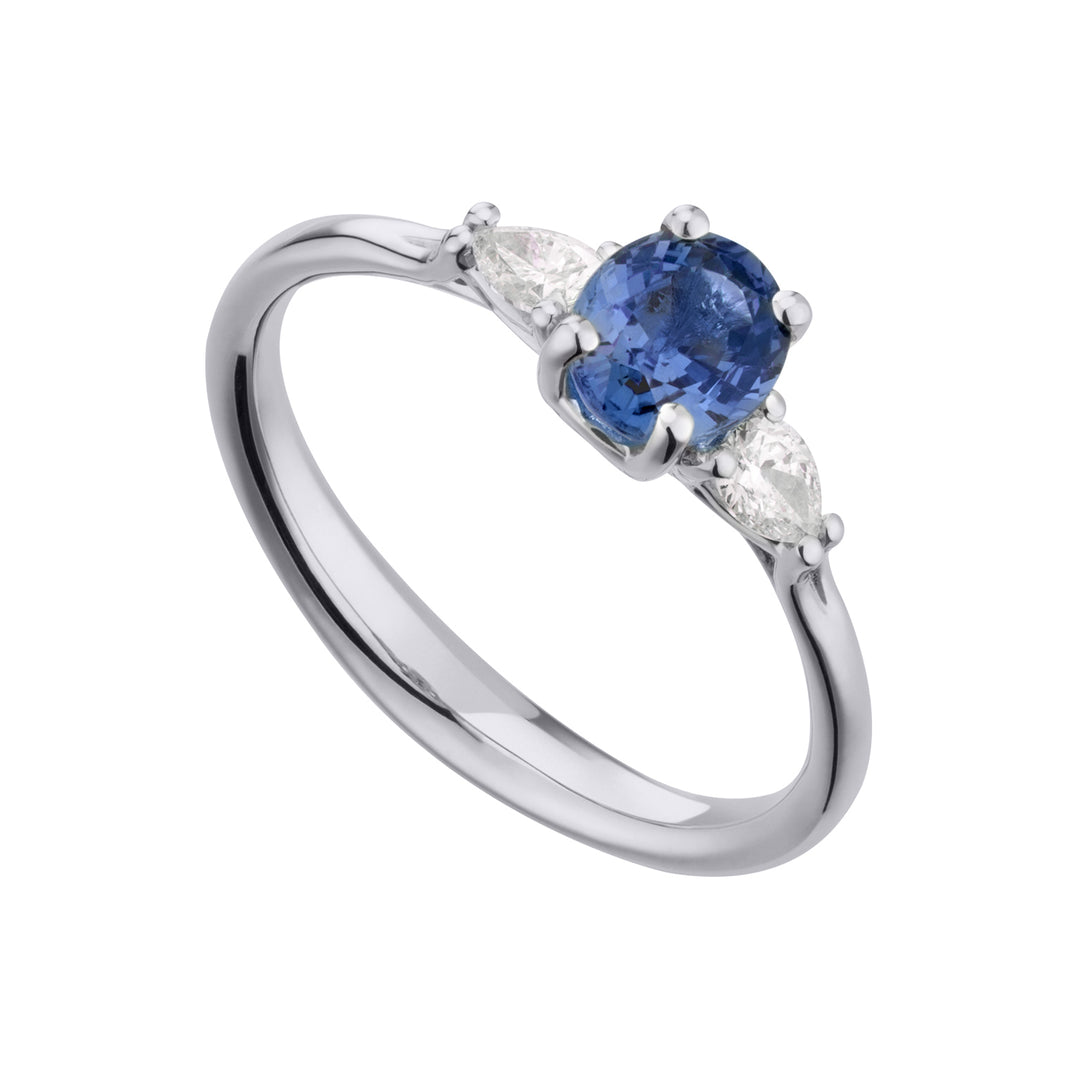 Bague saphir bleu ovale Golay 6x5 et goutte diamant lat ACL202DIZB-21050110055