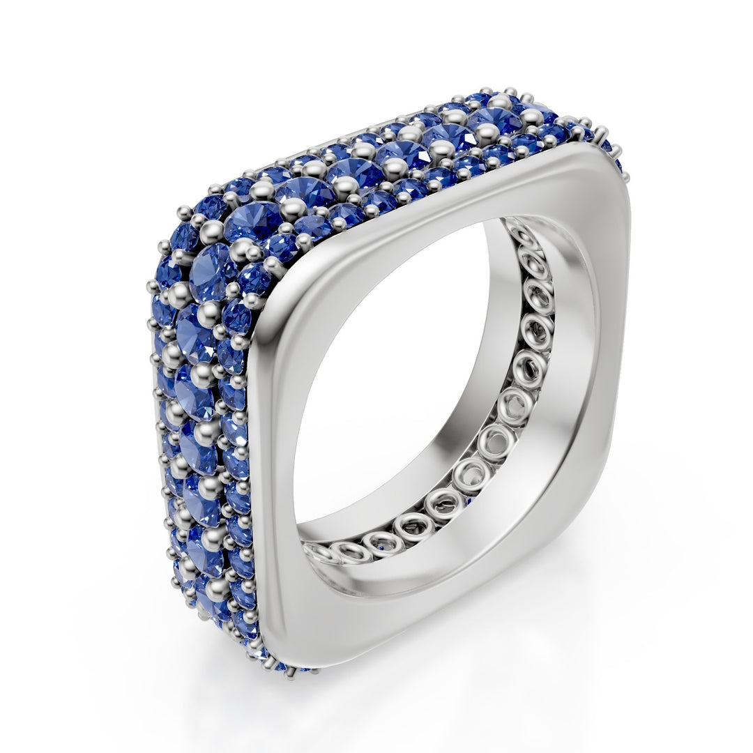 Anillo golay orodito línea cubika 3 filas zafiros azules ACUBETZB2-20014110114