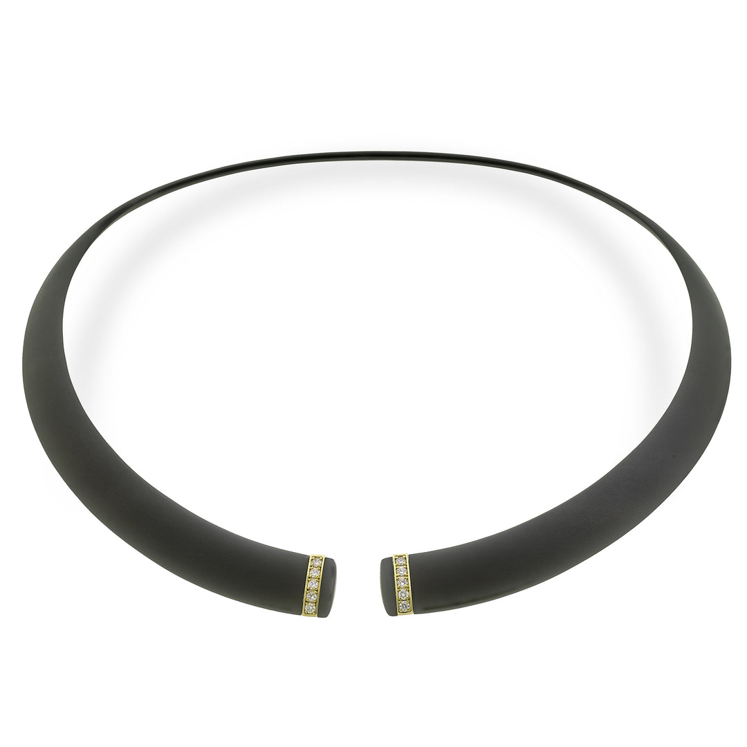Golay girocollo in titanio nero con elementi in oro rosa 18k, incassati con diamanti, misura media GD013O3DINE_M