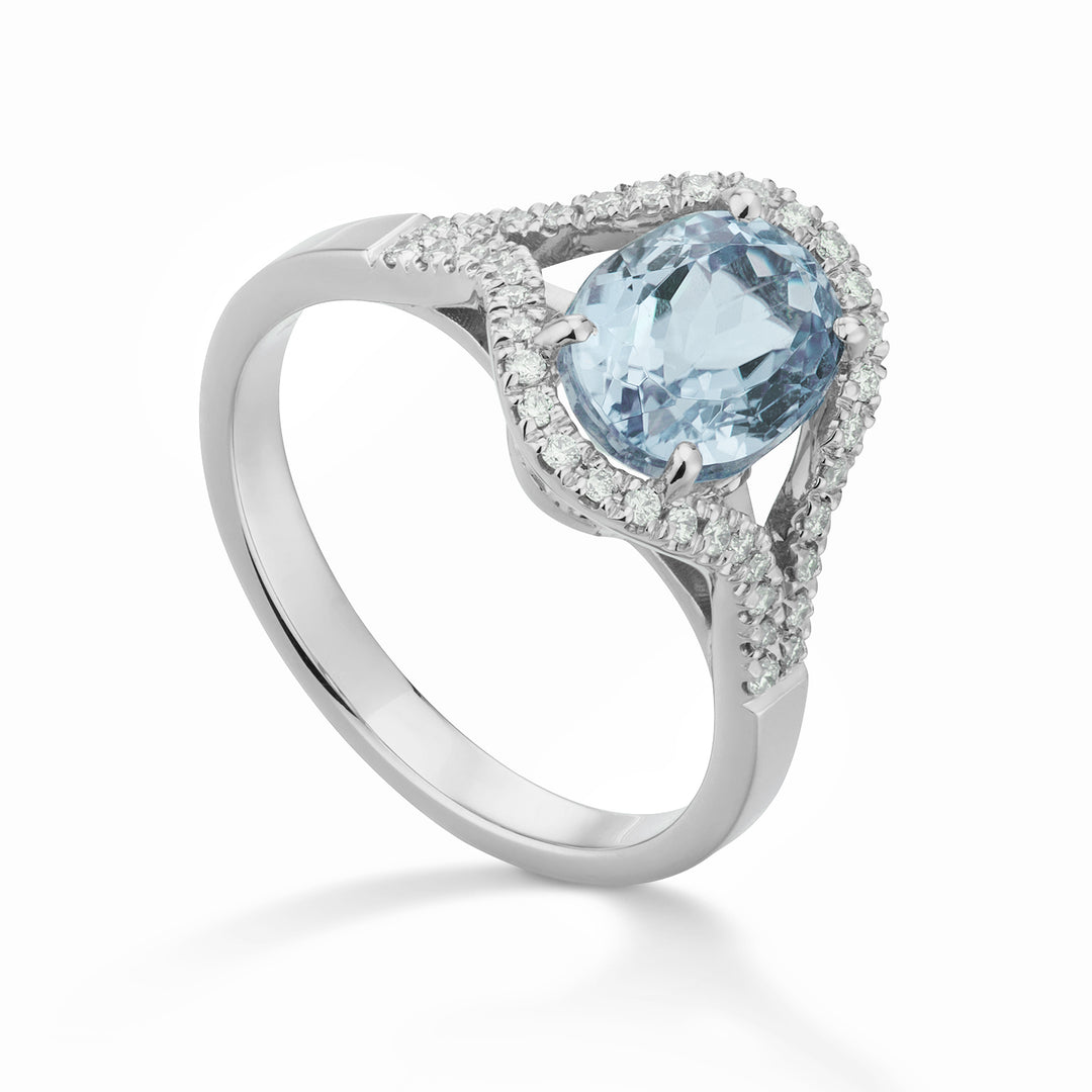 Bague aigue-marine ovale World Diamond Group 10x8 et contour diamant ACLC136DAQ810-23194110117