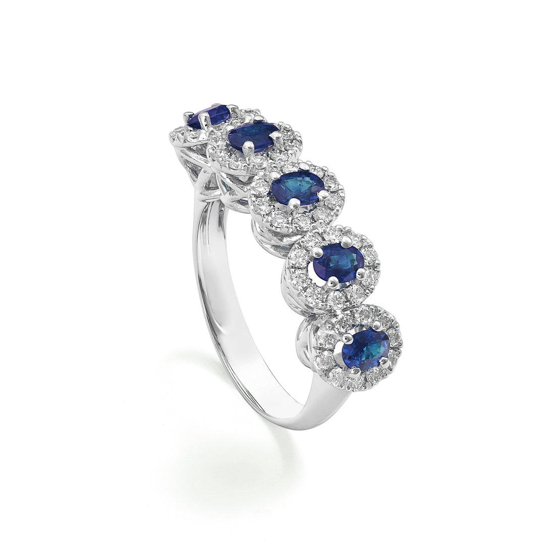 Golay anello 5 zaffiri ovali 4x3 e diamanti a contorno ACL5122DIZB34-25023110045
