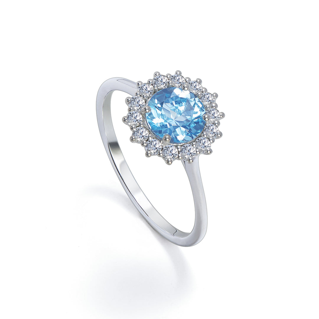Bague topaze bleu glacier Golay 6x6 ronde et cont. diamants ACL118DITP-22304110045