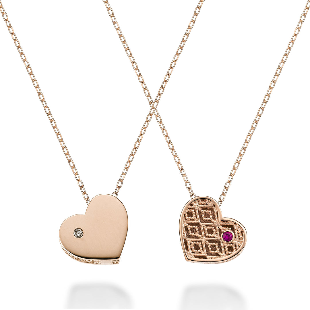 Nihama cl 18k petit coeur un côté or rose poli diam. Rubis 0,005 ct 0,005 ct NDHEARTPLO3