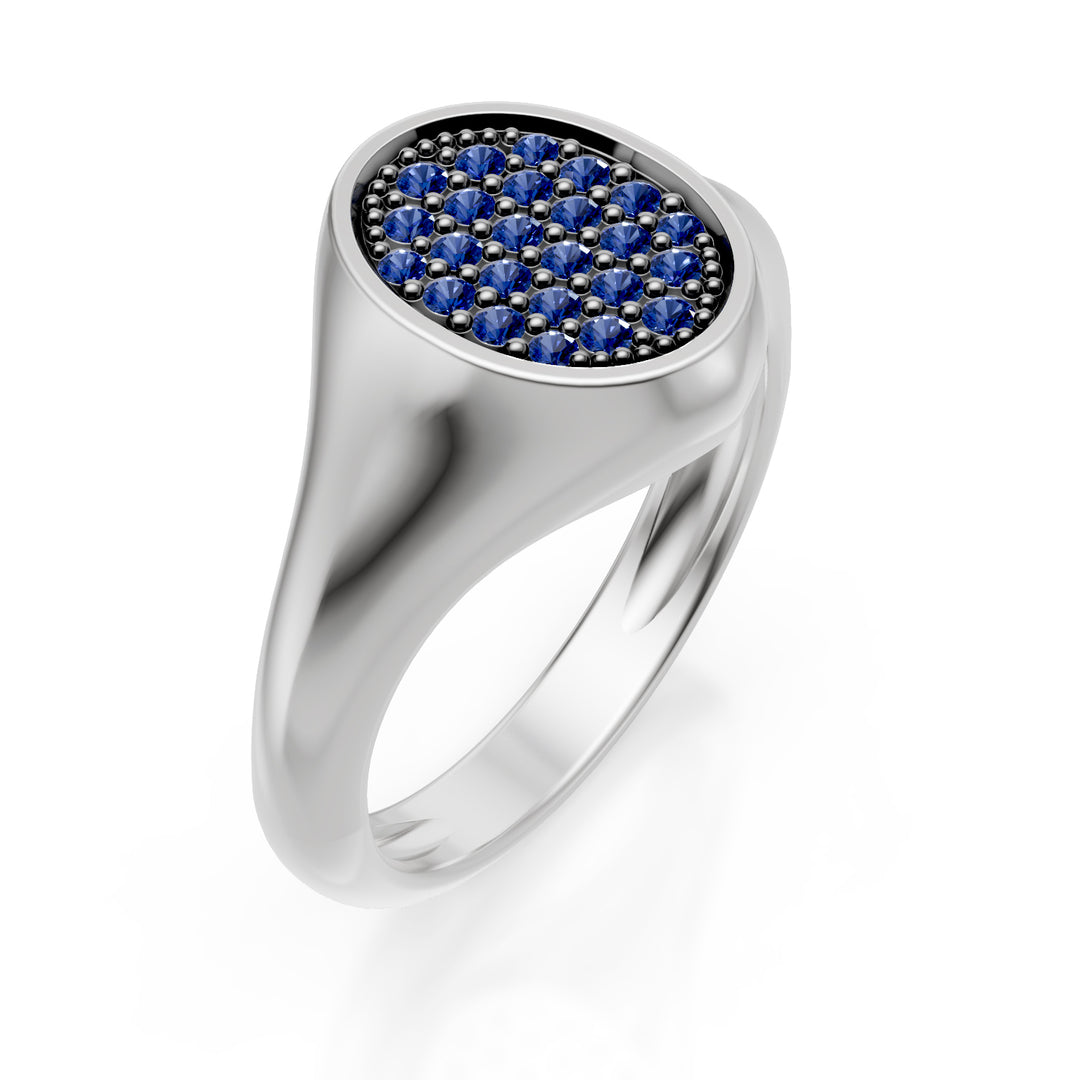 World Diamond Group oval pinky ring size 10 with white gold sapphires ACH002ZBB