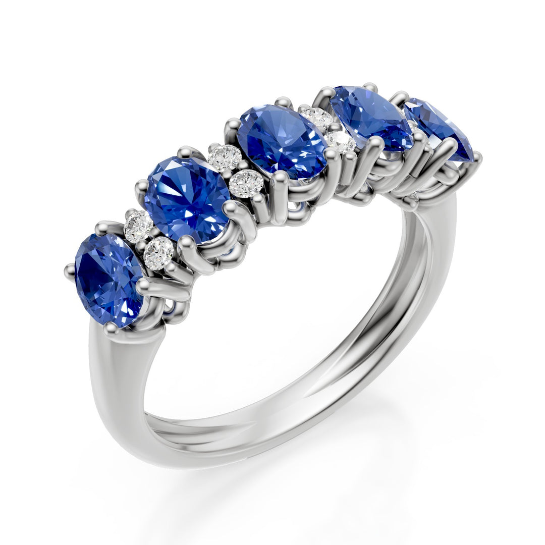 Anillo medio anillo Golay con zafiros 5x4 y diamantes en oro blanco AFMG733DIZB54B-26042110158