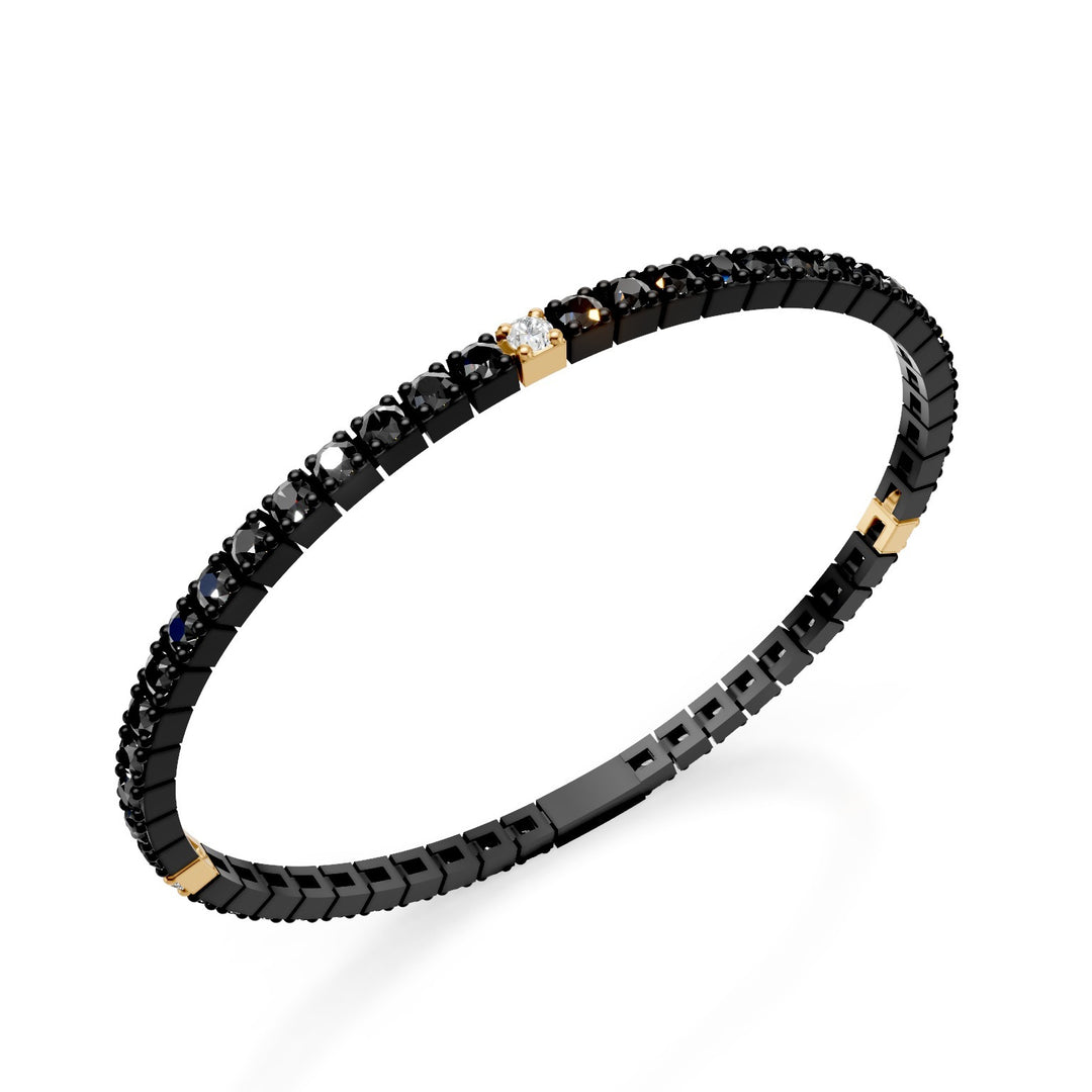 Bracelet tennis World Diamond Group en titane noir, avec diamants noirs et trois inserts en or jaune 18 carats avec diamants blancs, 17,5 cm, deuxième taille GBRT002E3O1DINE-175