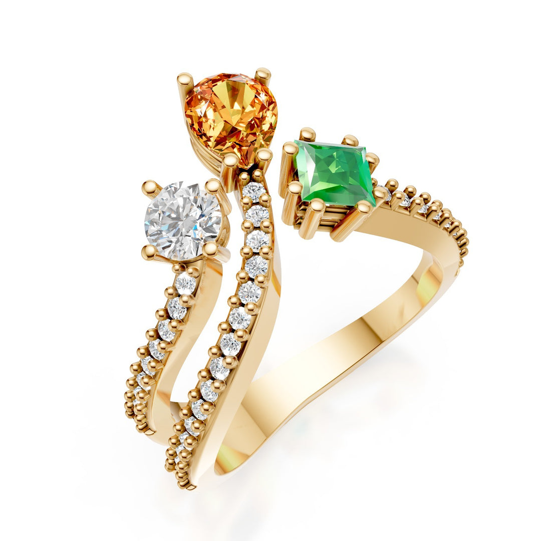 Golay anello zaffiri forma multicolor diamanti sul gambo AMP662DMCC1G-25094110059