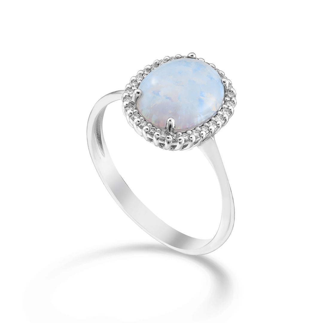 Mikiko an 18k opal cabochon oval 10x8, with diamond outline MA5209O4OP