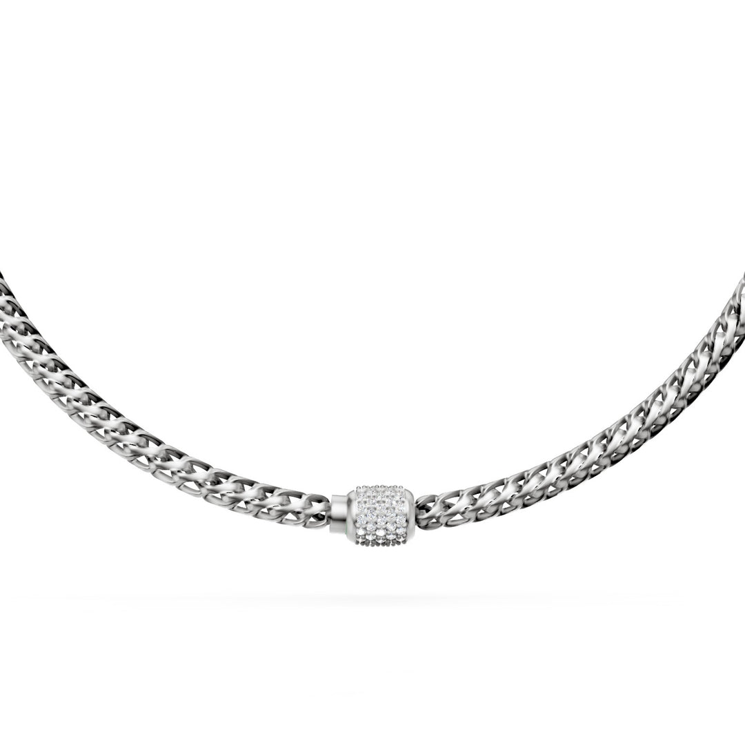 Golay collana maglia morbida curvata, in oro bianco 18kt e chiusura incassata con diamanti GD003O4DIBI060
