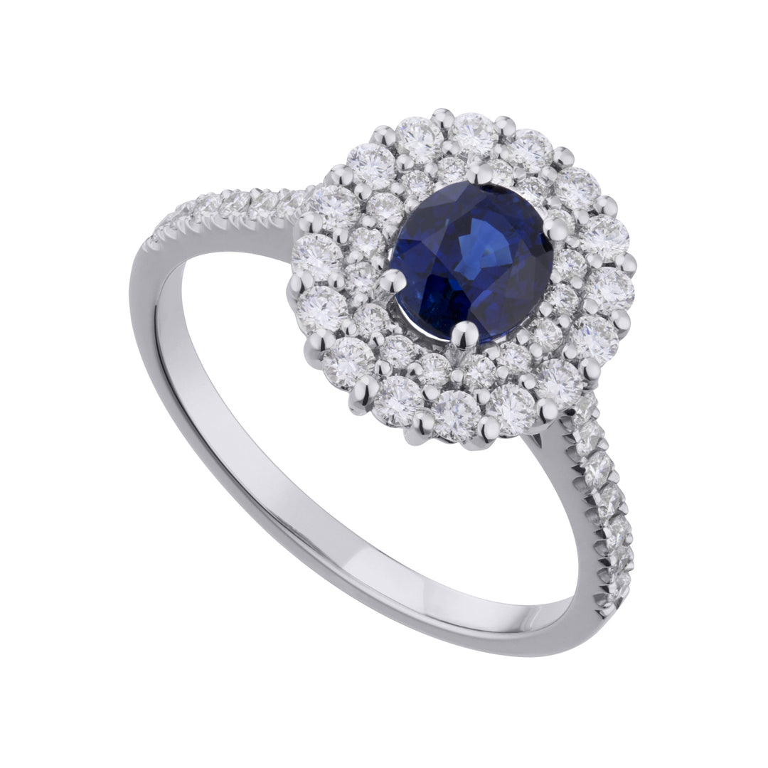 Bague Golay ovale saphir bleu et diamant avec contour+ ACLC069DIZB-21028110038