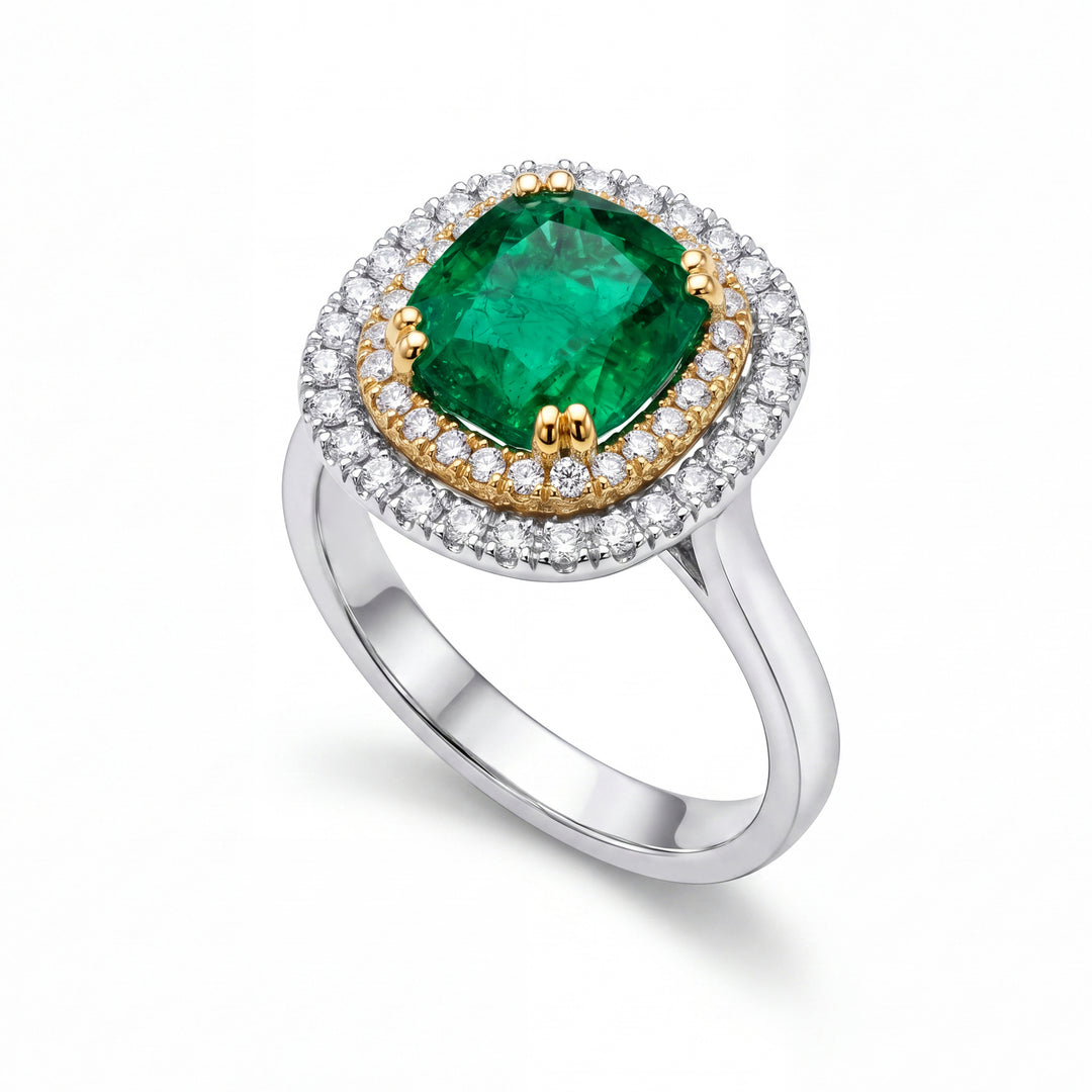 Bague émeraude coussin Golay 8x8 et double contour ACLCCS146DISM88-23180110083