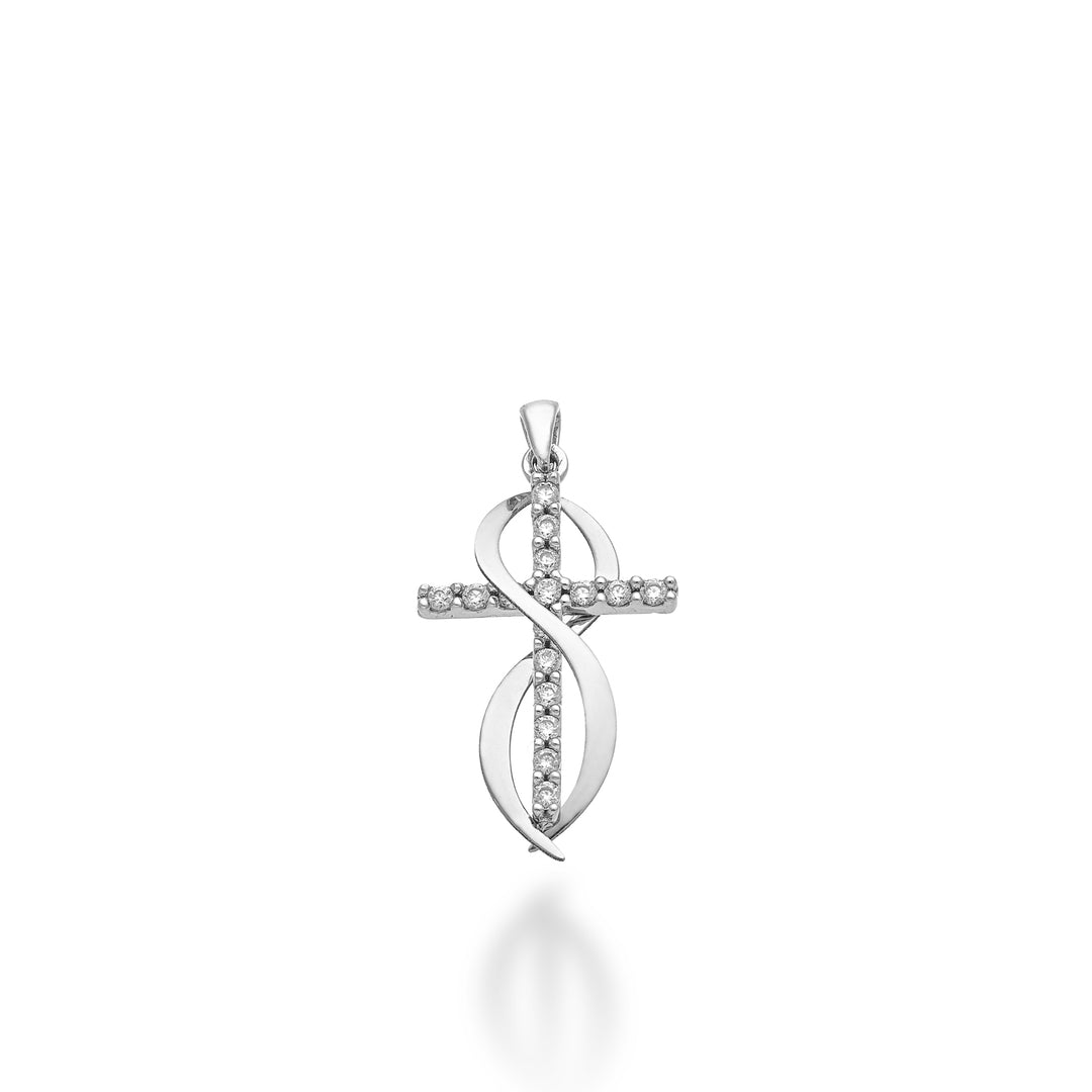Nihama pe 18k ct.0,15 croce oro bianco cm.1,7 NP5022O4BR015