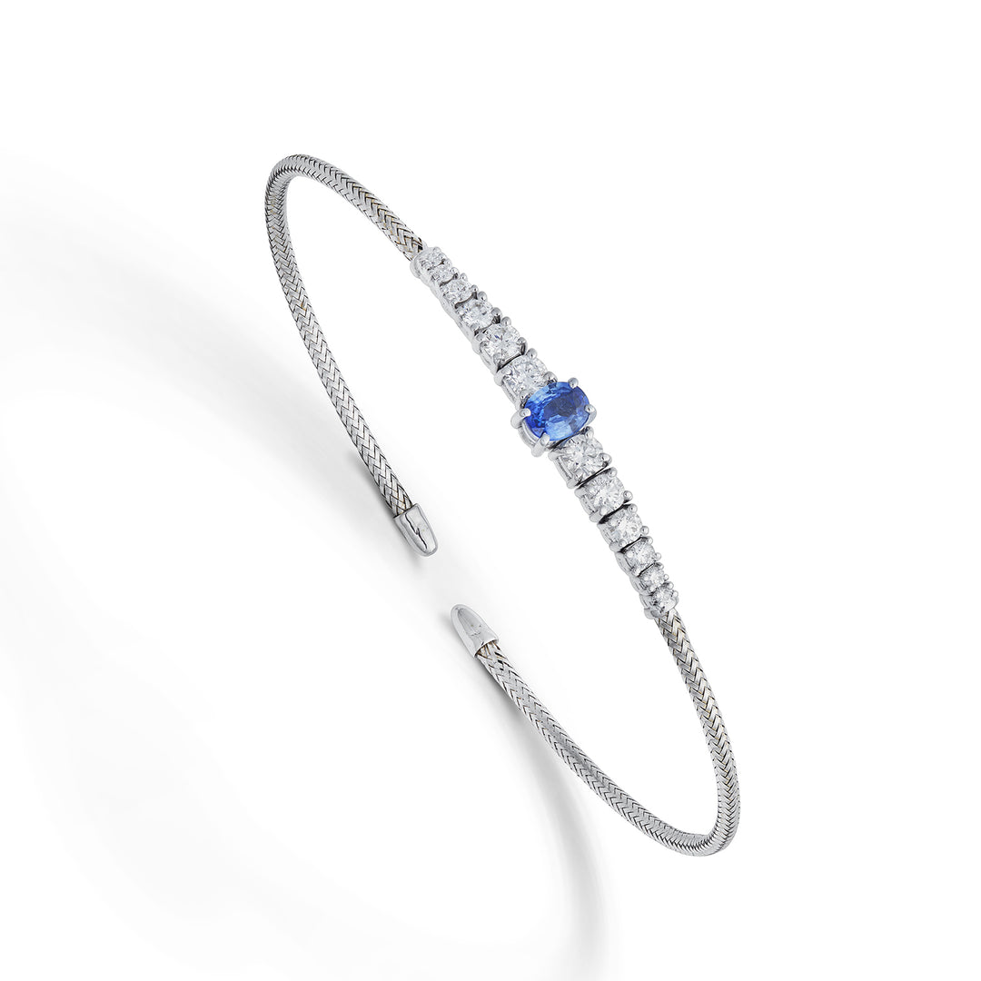 World Diamond Group br maille saphir naturel ovale 18 carats 5x4 ct.0,43 diam. Or blanc 0,63 ct GBMAGLIA04DIZFO4