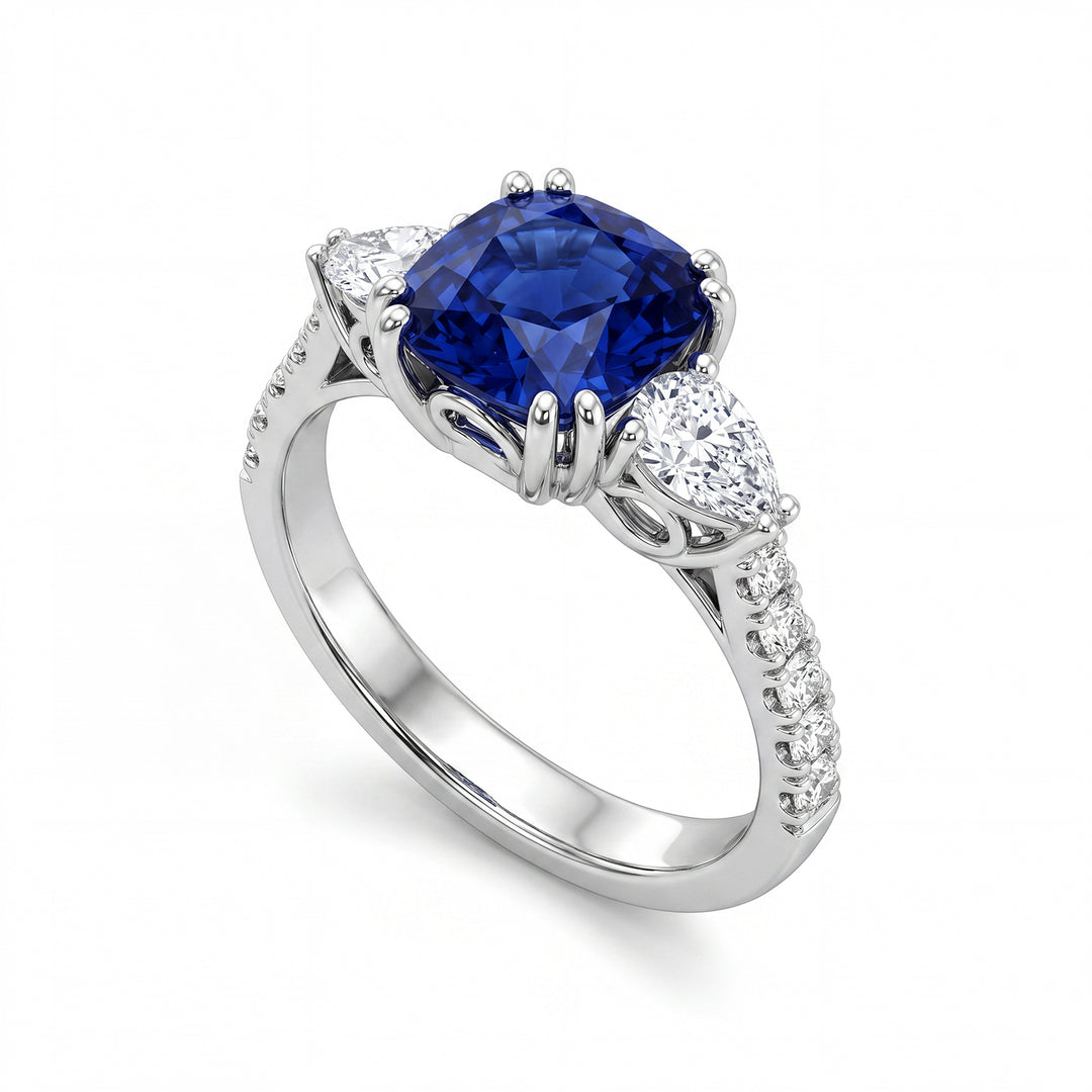 Golay cushion sapphire ring 8x7 and diam. side drops ACL610DZB-24358110014