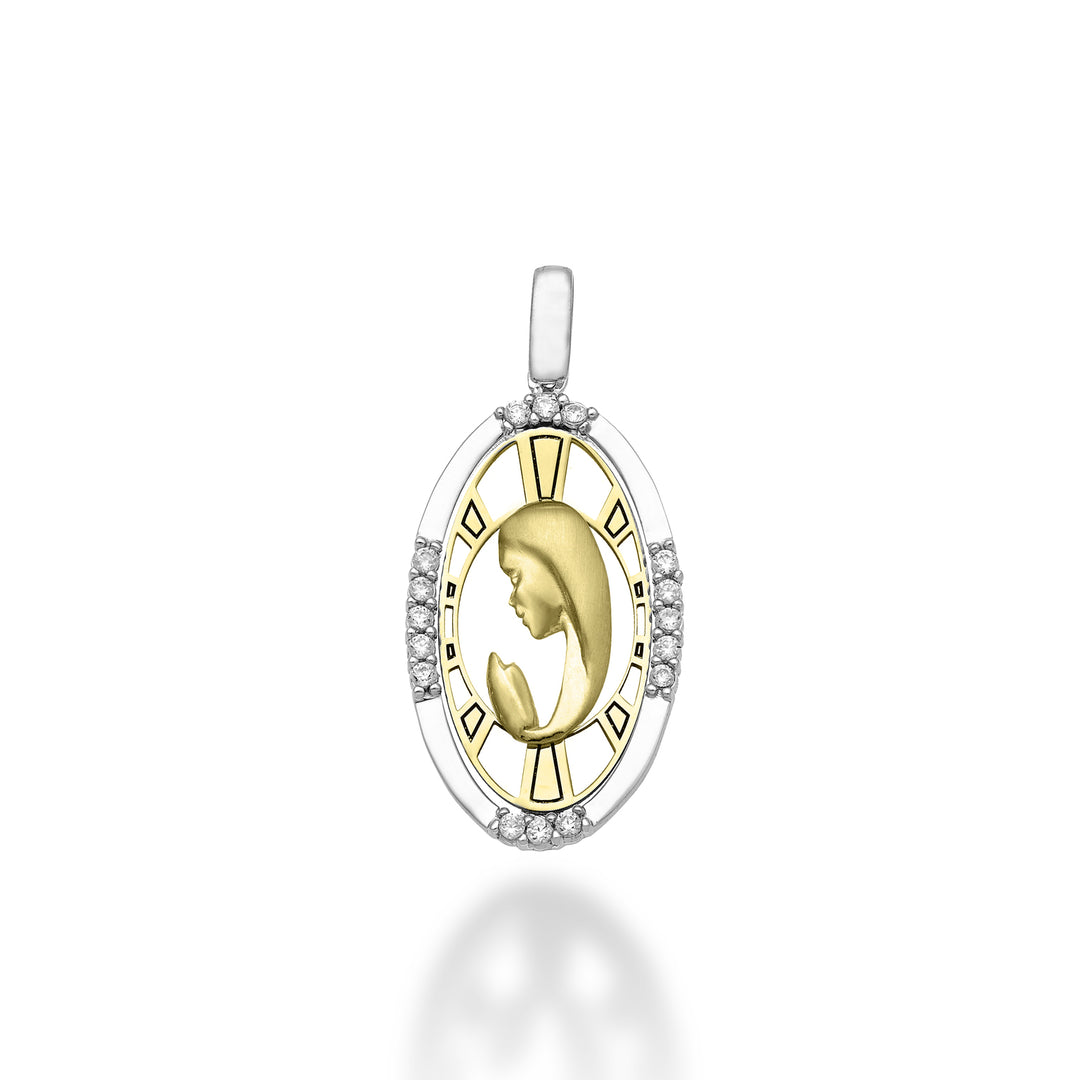 Mikiko pe 18k ct.0,13 madonna preghiera oro bianco/giallo cm.2,1 MP5027O7BR013