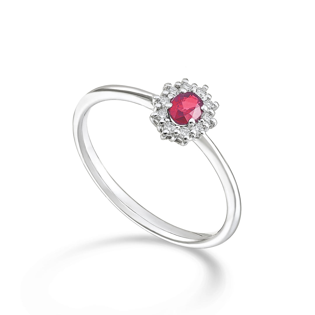 Mikiko un 9k nat. rubí. ovalado 4x3 ct.0,20 diam. 0,08 quilates MA5166R4RBN