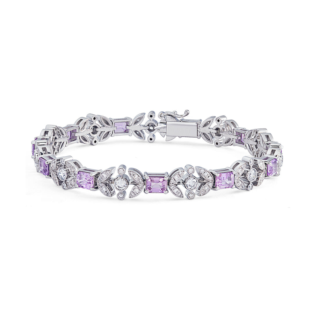 World Diamond Group bracciale fiori diamanti bianchi e zaffiri rosa BFIORI001DZP-21342110044