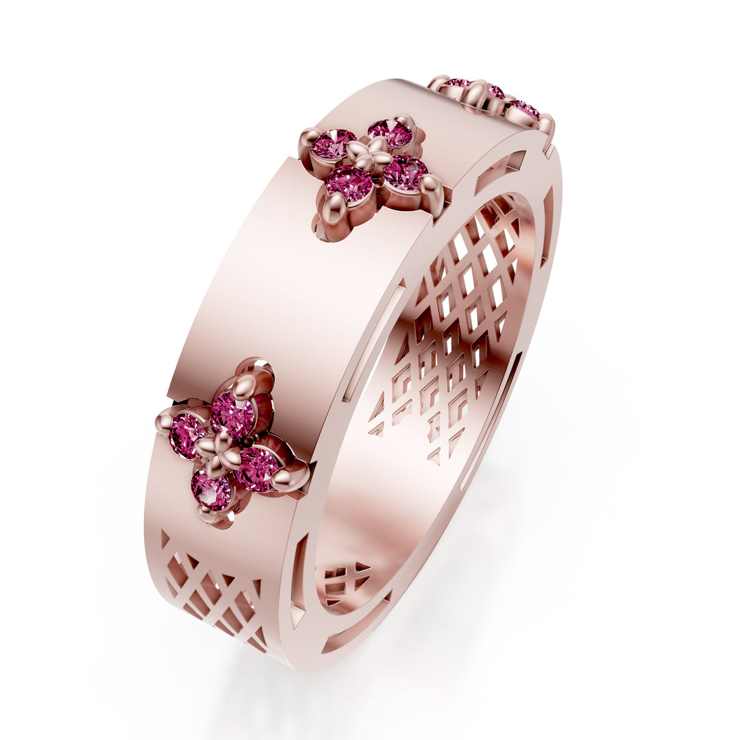 Anillo de media caña de raso Golay de color azafrán. rosa rosa AFFI04ZPSR