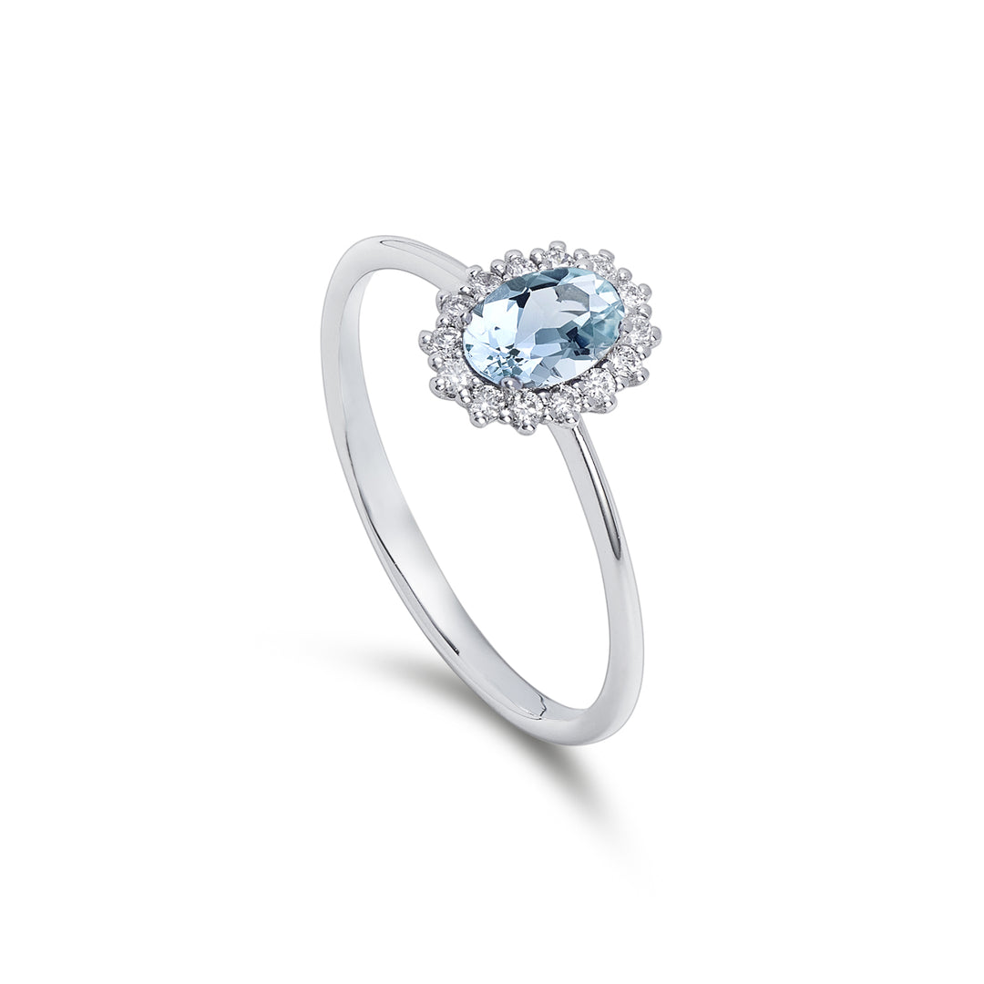 Mikiko una aguamarina ovalada de 9k 6x4 ct.0,30 diam. 0,13 quilates MA5141R4AM