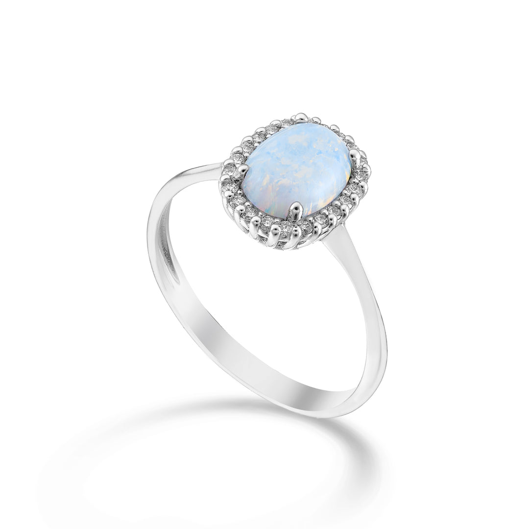 Mikiko an 18k opal cabochon oval 8x6, with diamond outline MA5208O4OP