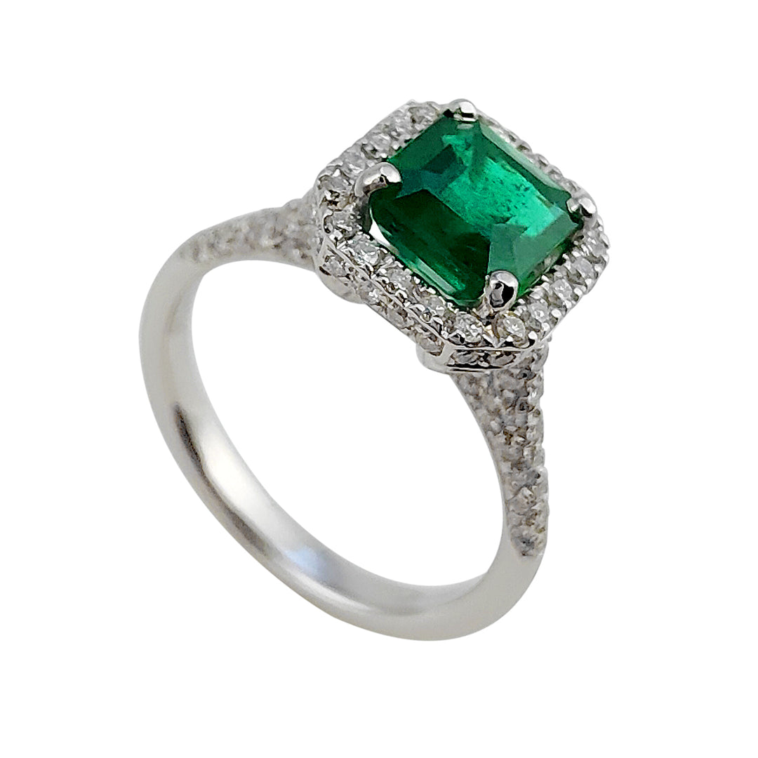 Anillo Golay oct esmeralda 6x6 con contorno de diamantes ACLC633DSM66-25048110078