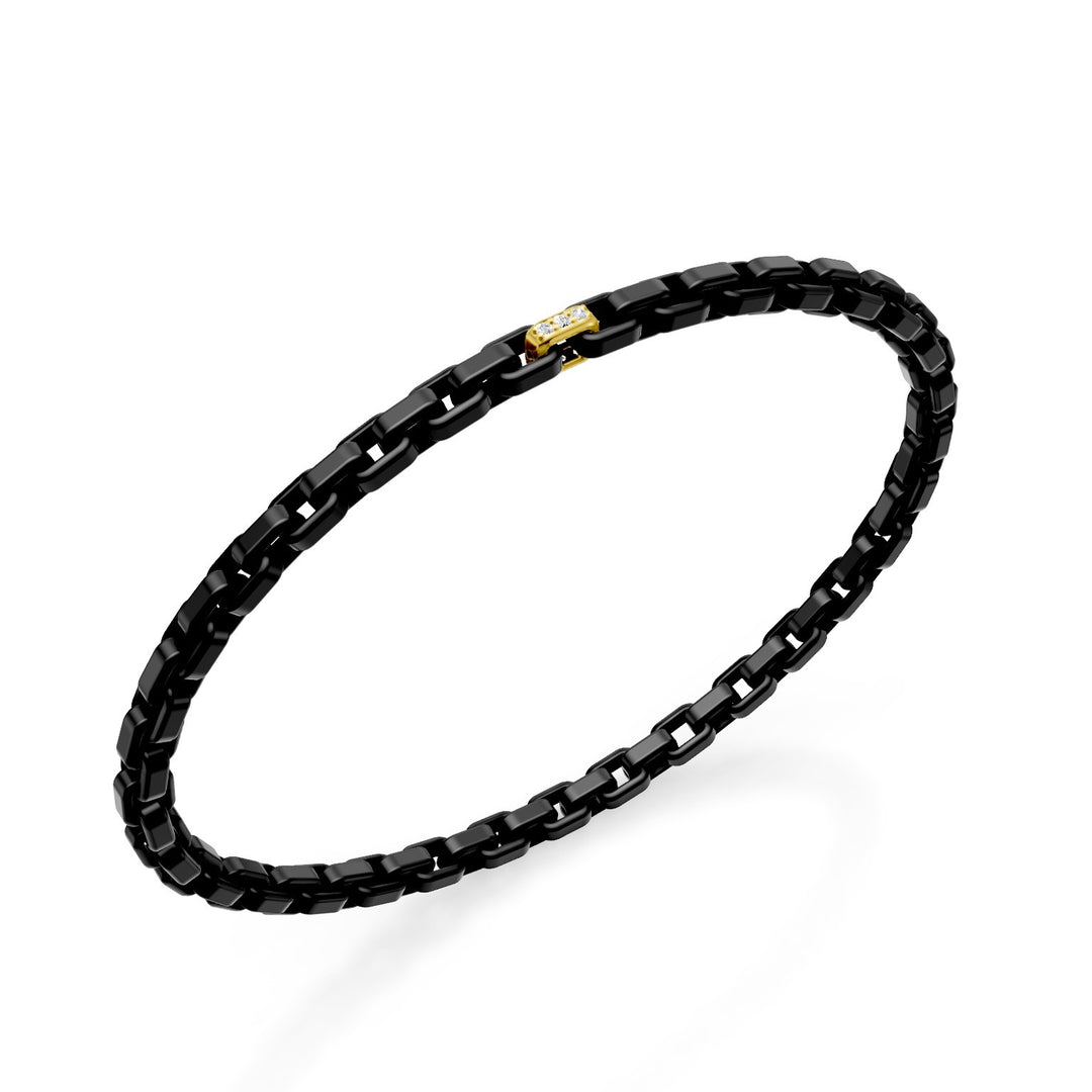 Golay black titanium bracelet, with an 18kt yellow gold pavet insert, square link, 17.5cm GBR033E1O1DINE-175