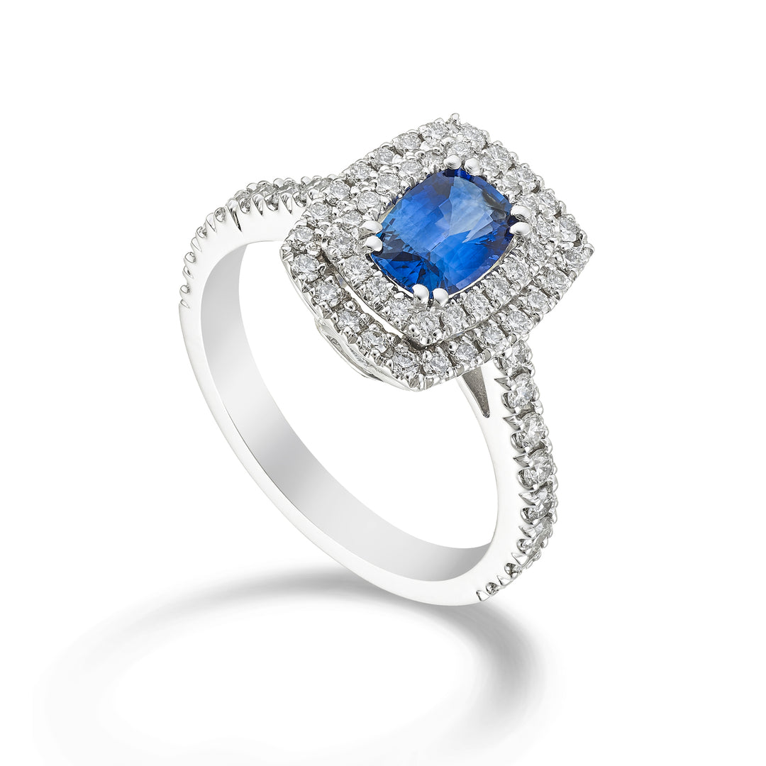 Golay anello con zaffiro blu cushion mis. 7x5 con diaman ACLC098DIZB57-23277110087