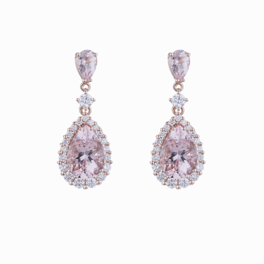 Pendientes de morganita de World Diamond Group con caída de 10x7 y caída de 6x4 OCL093DIMO-23090110047