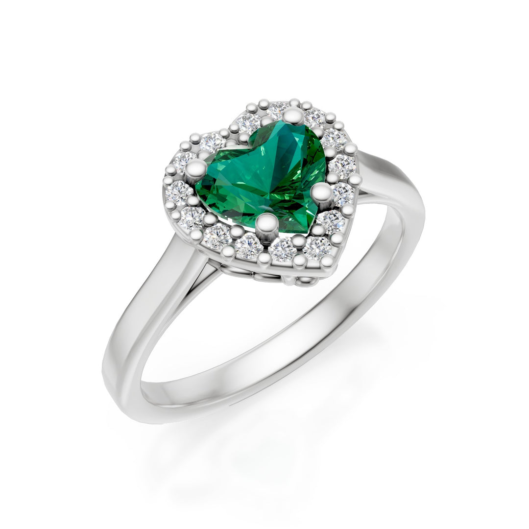 Anillo Golay 6x5 corazón esmeralda con contorno de diamantes ACLC644DSM65-25066110114