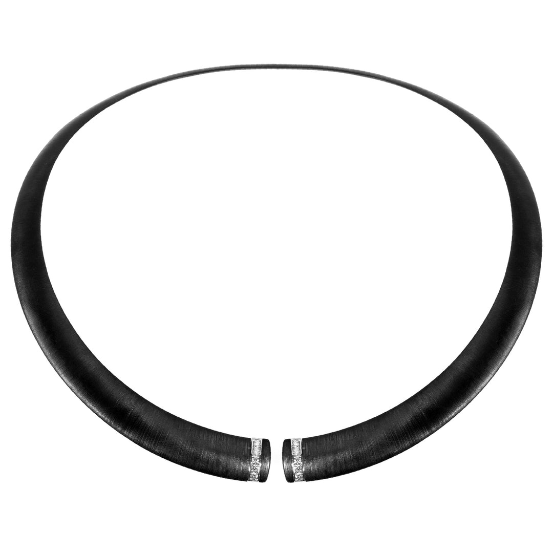 Golay girocollo in titanio nero texture con elementi in oro bianco 18k, incassati con diamanti, misura media GD013O4DINETX_M