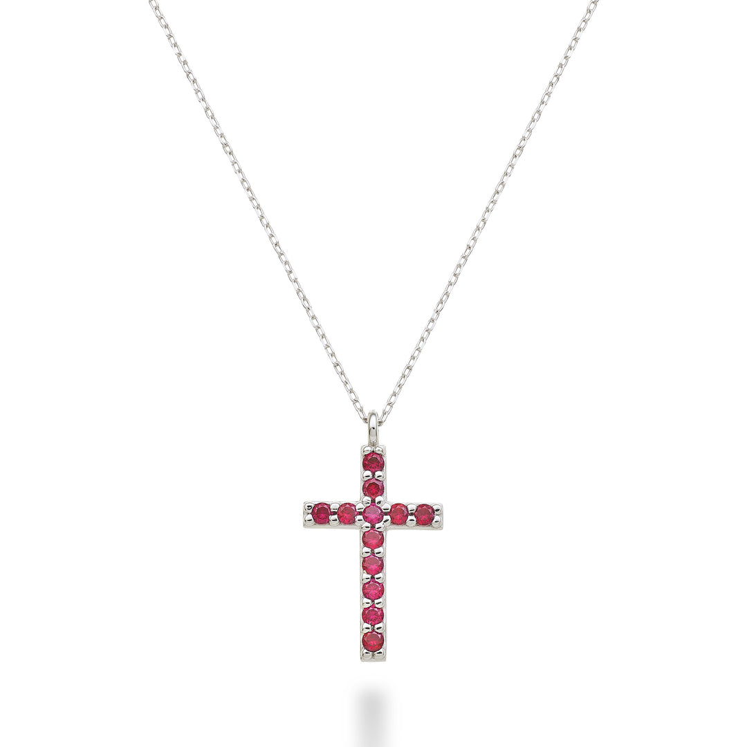 Mikiko cl 18k croce misura 4 (cm.1,7) oro bianco con rubini ct.0,25 MDCRO4O4RBR