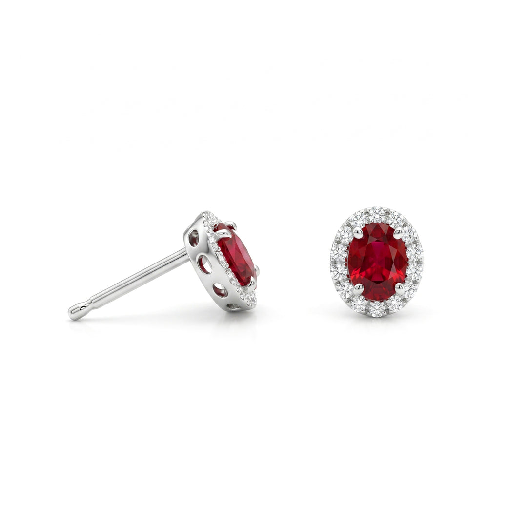 Mikiko or 18k 5x4 oval ruby with diamond surround MO5184O4RBN