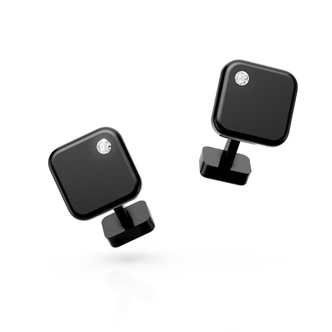 World Diamond Group gemelli in titanio nero con diamante incassato GGEM001DINE