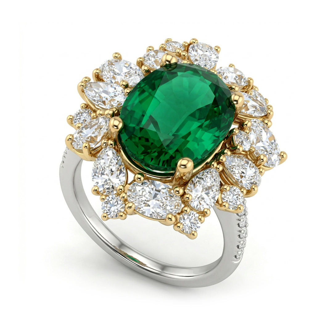 Anillo esmeralda ovalada World Diamond Group 13x10 contorno irregular ACLC852DSM1310BG-26086110080