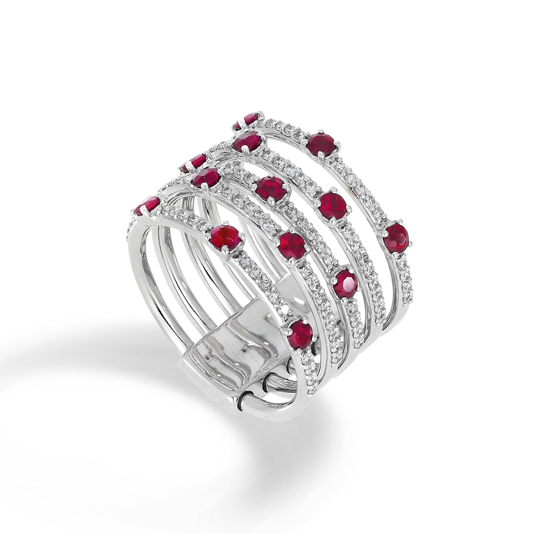 Anillo Golay multifilas cinco hileras de diamantes y rubíes ATM001DIRU-21272110051