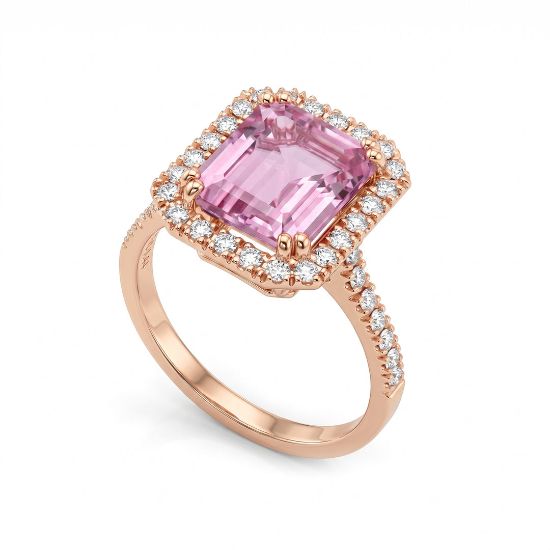 Anillo de kunzita octogonal de World Diamond Group 12x10 contorno de diamante ACLC072DIKZ7-23061110064