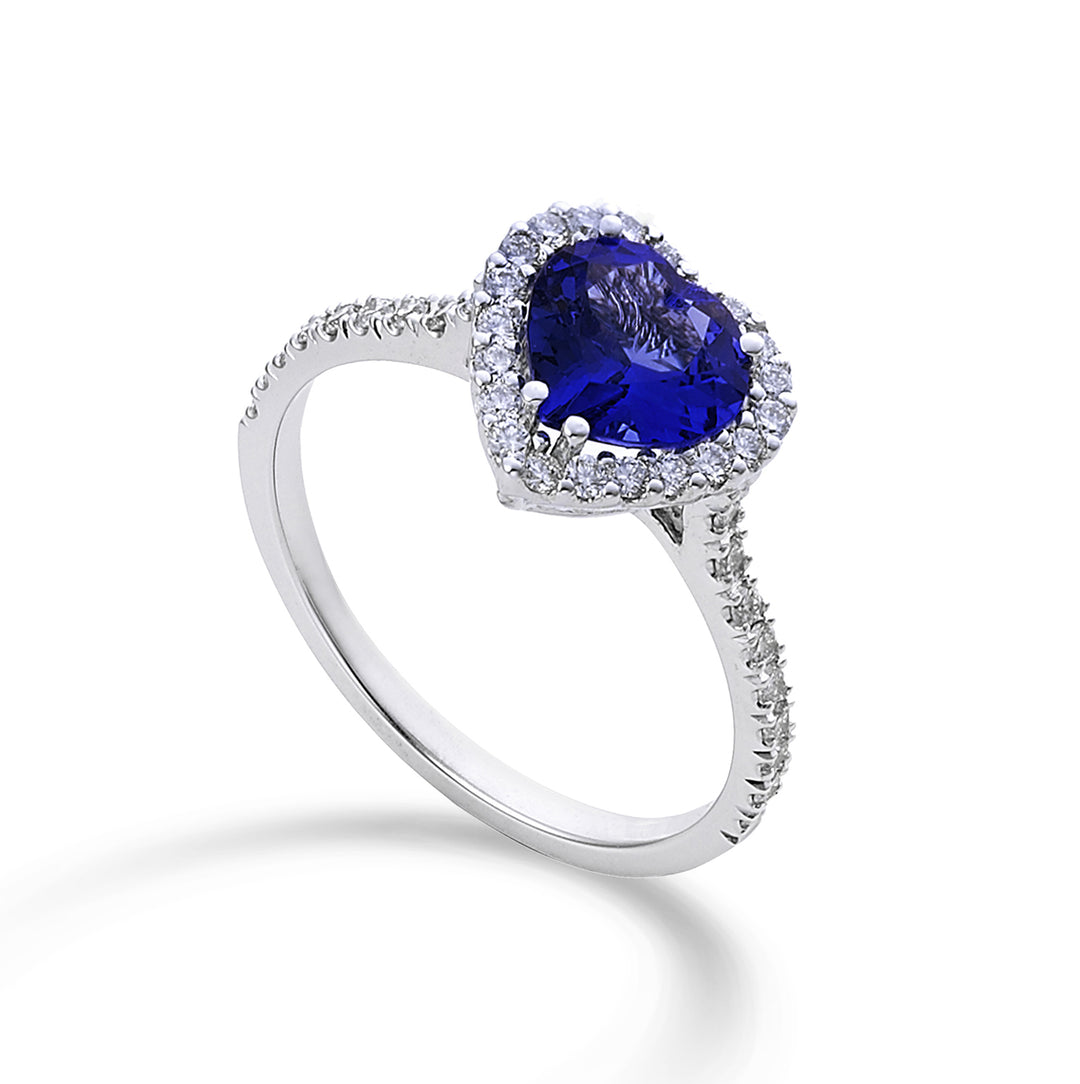 Anillo Golay fino con diamantes y tanzanita 7x7 forma corazón ACLC061DITZ2-23311110046