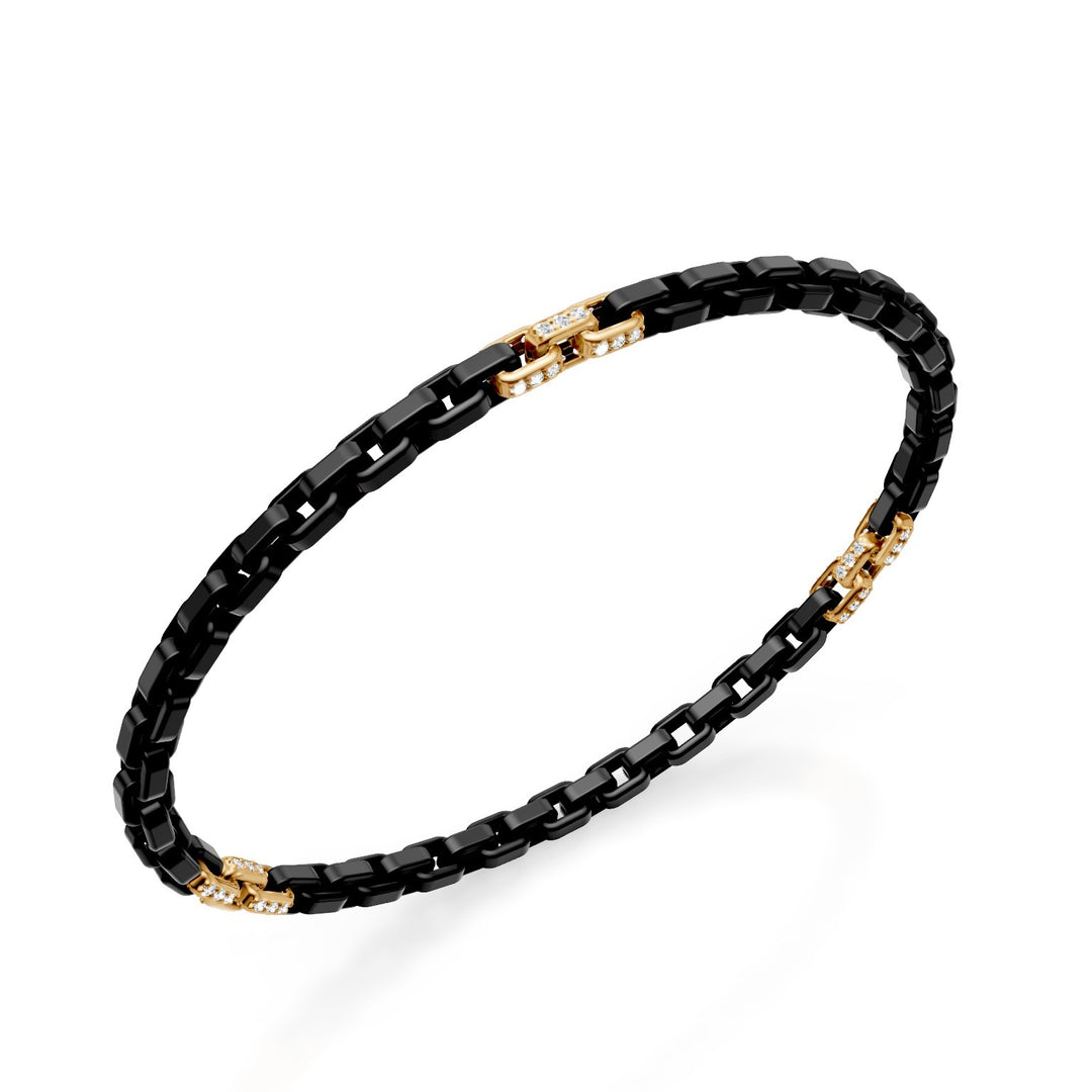 Golay black titanium bracelet, with 9 18kt yellow gold pavet inserts, square link, 18.5cm GBR033E9O1DINE-185