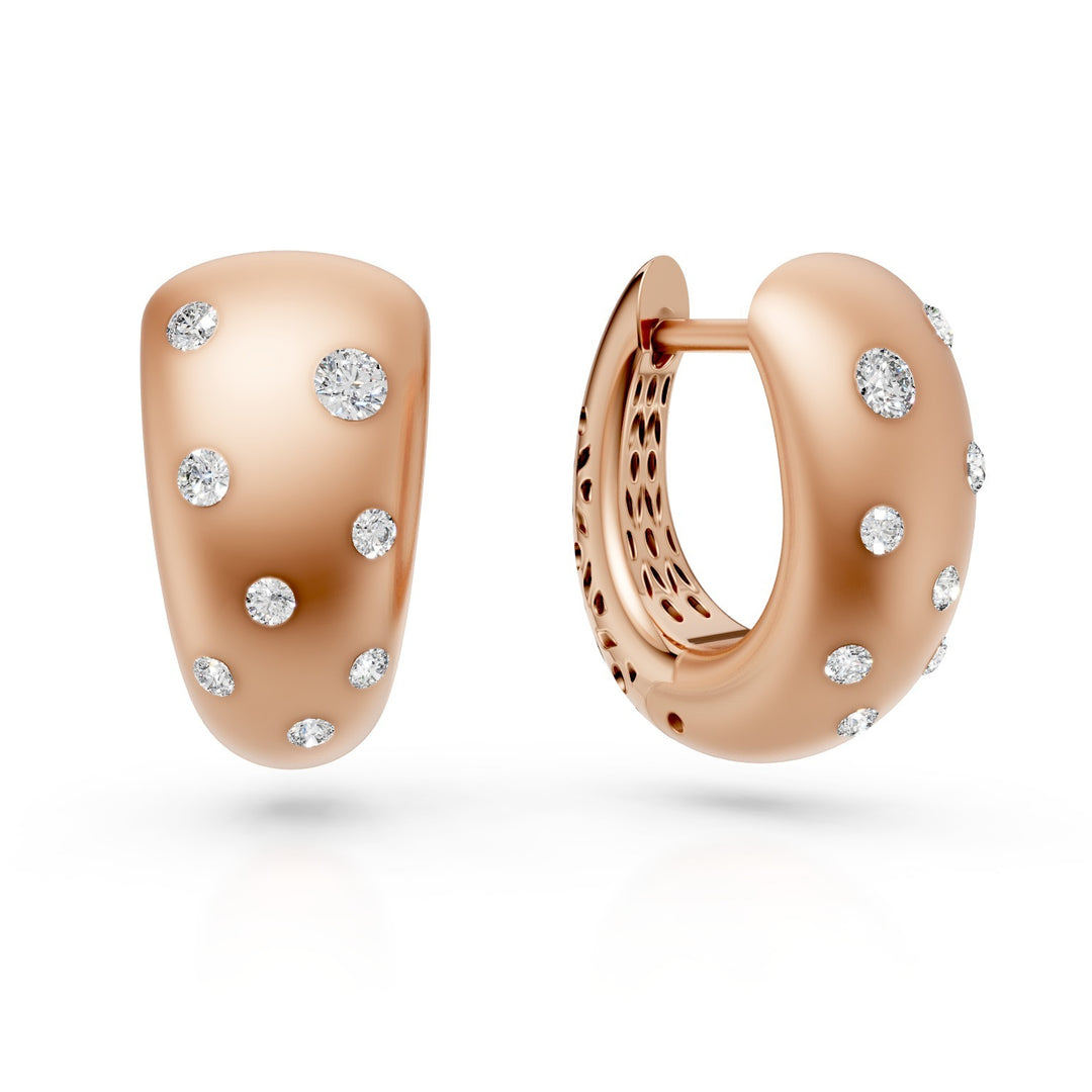 Golay orecchini cerchio in oro 18k, satinati frontalmente, con diamanti incassati sparsi e retro lucido traforato, in oro rosa GOR012O3DI