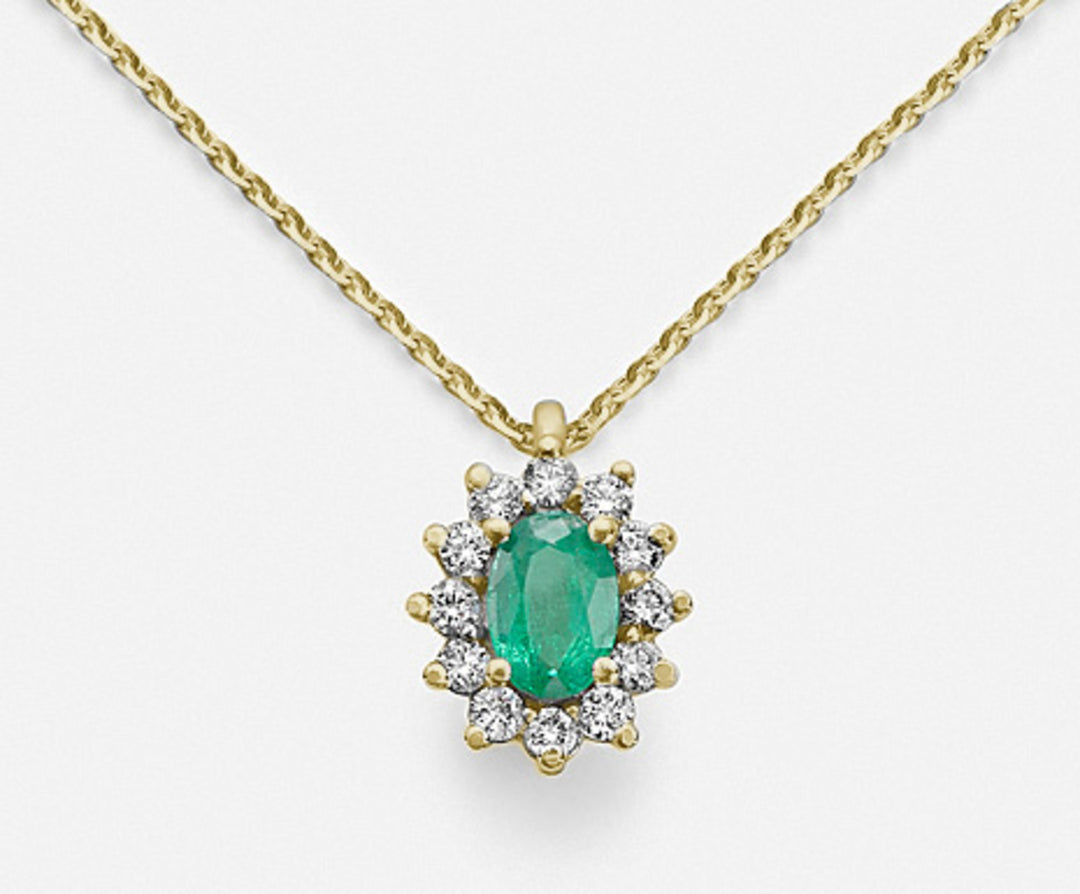 Mikiko cl 18k smeraldo n. ovale 6x4 ct.0,42 diam. ct.0,23 oro giallo MD5047O1SMN042