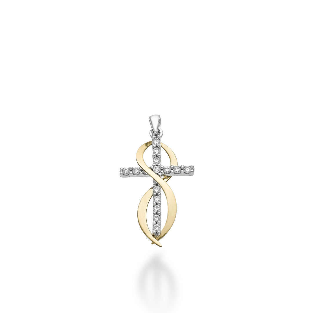 Mikiko pe 18k ct.0,15 croce oro bianco/giallo cm.1,7 MP5022O7BR015