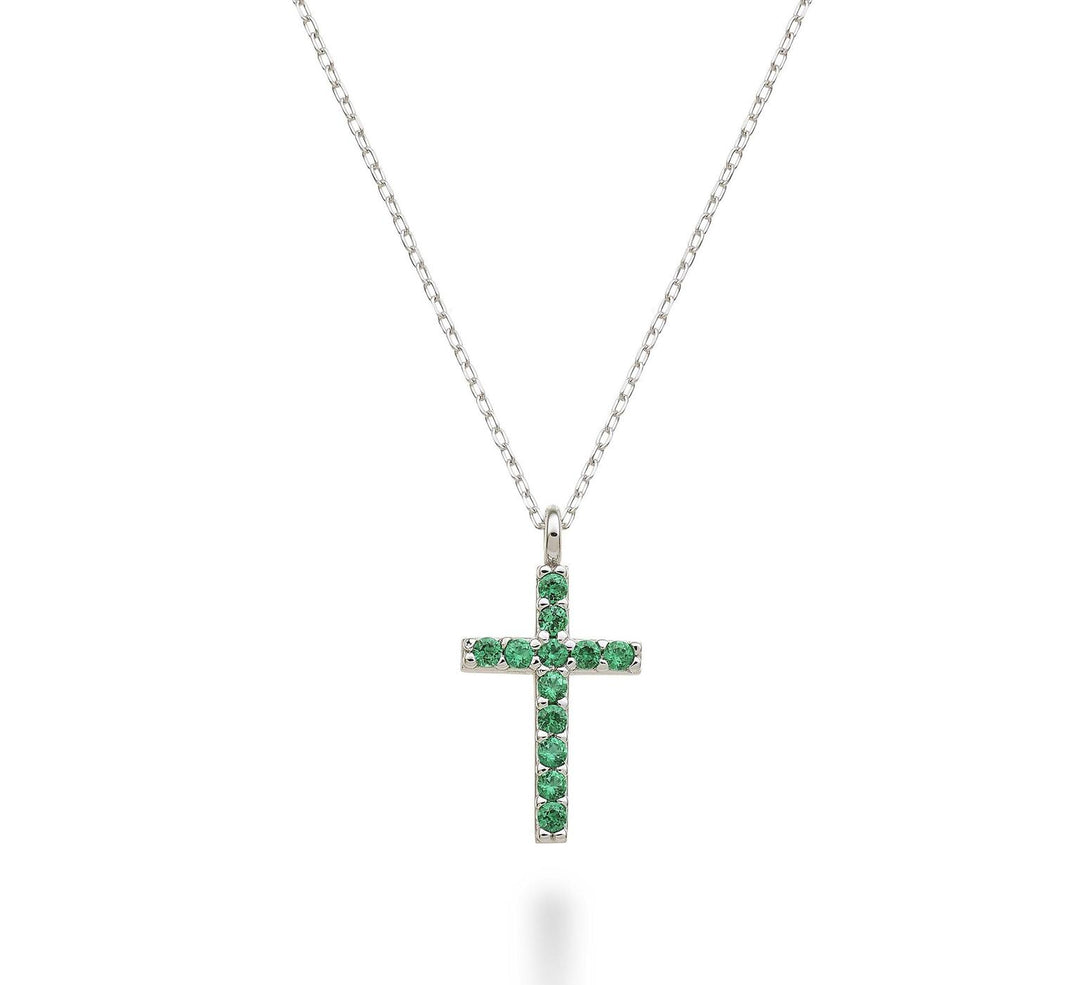 Mikiko cl Cruz de 18k tamaño 4 (1,7 cm) oro blanco con esmeraldas 0,20 ct MDCRO4O4SMR