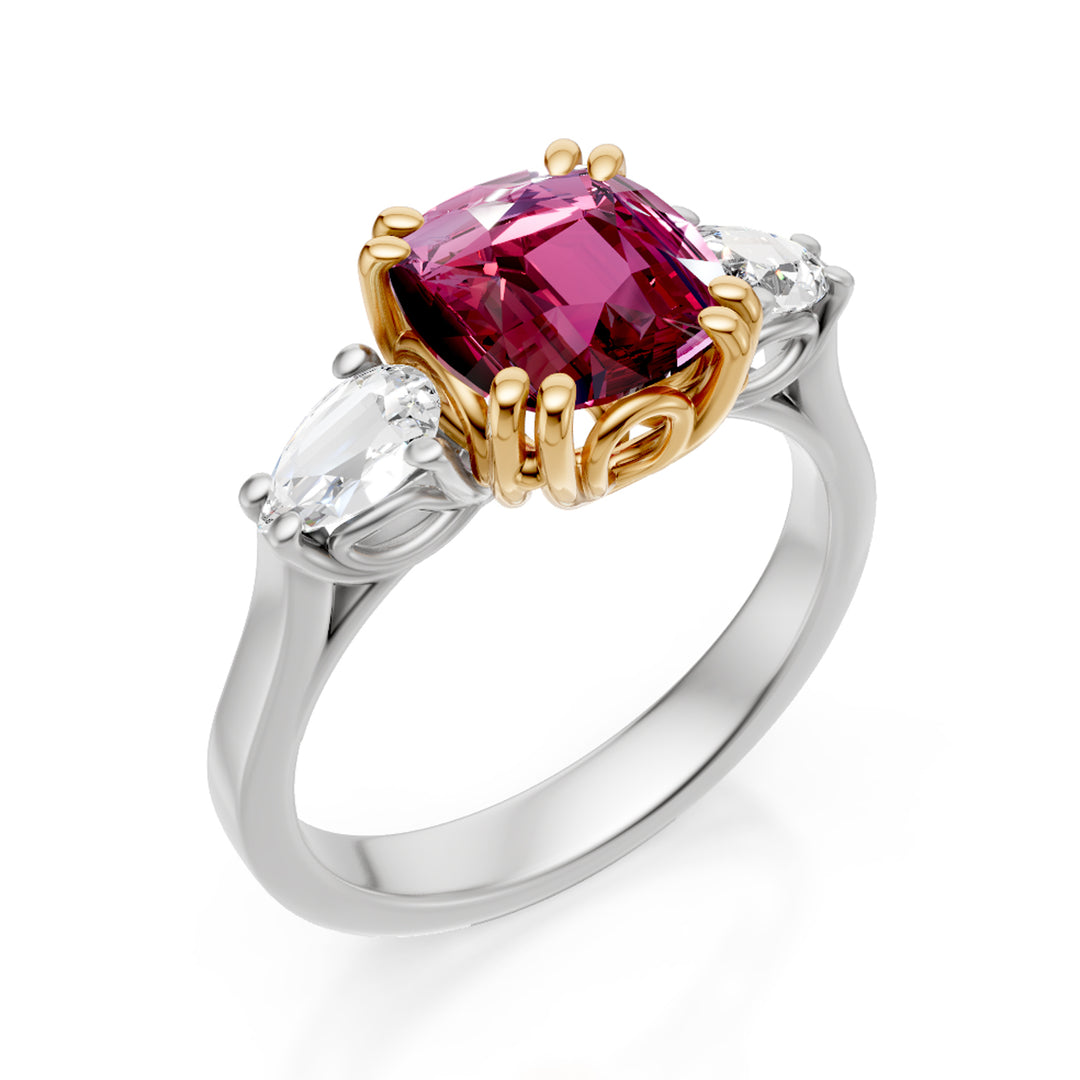 Bague rubis coussin Golay 8x7 et gouttes latérales APU503DRU-24319110098