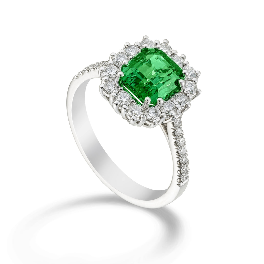 Golay oct emerald ring 7x7 contour and recessed shank ACLC079DISM77-23331110124