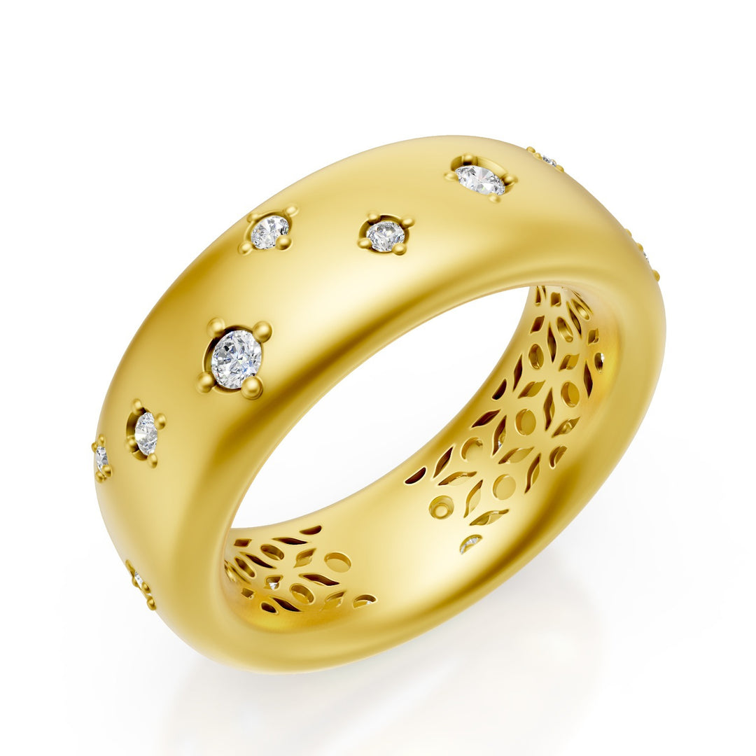 Bague Golay en or 18 carats avec diamants épars, jaune satiné, taille 14 GAN022O1DIS-14