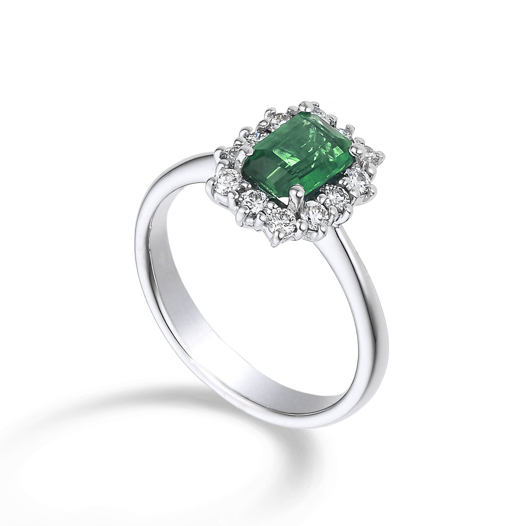 Anillo golay esmeralda 7x5 octogonal y 12 piedras contorno ACL058DISM2-22244110025