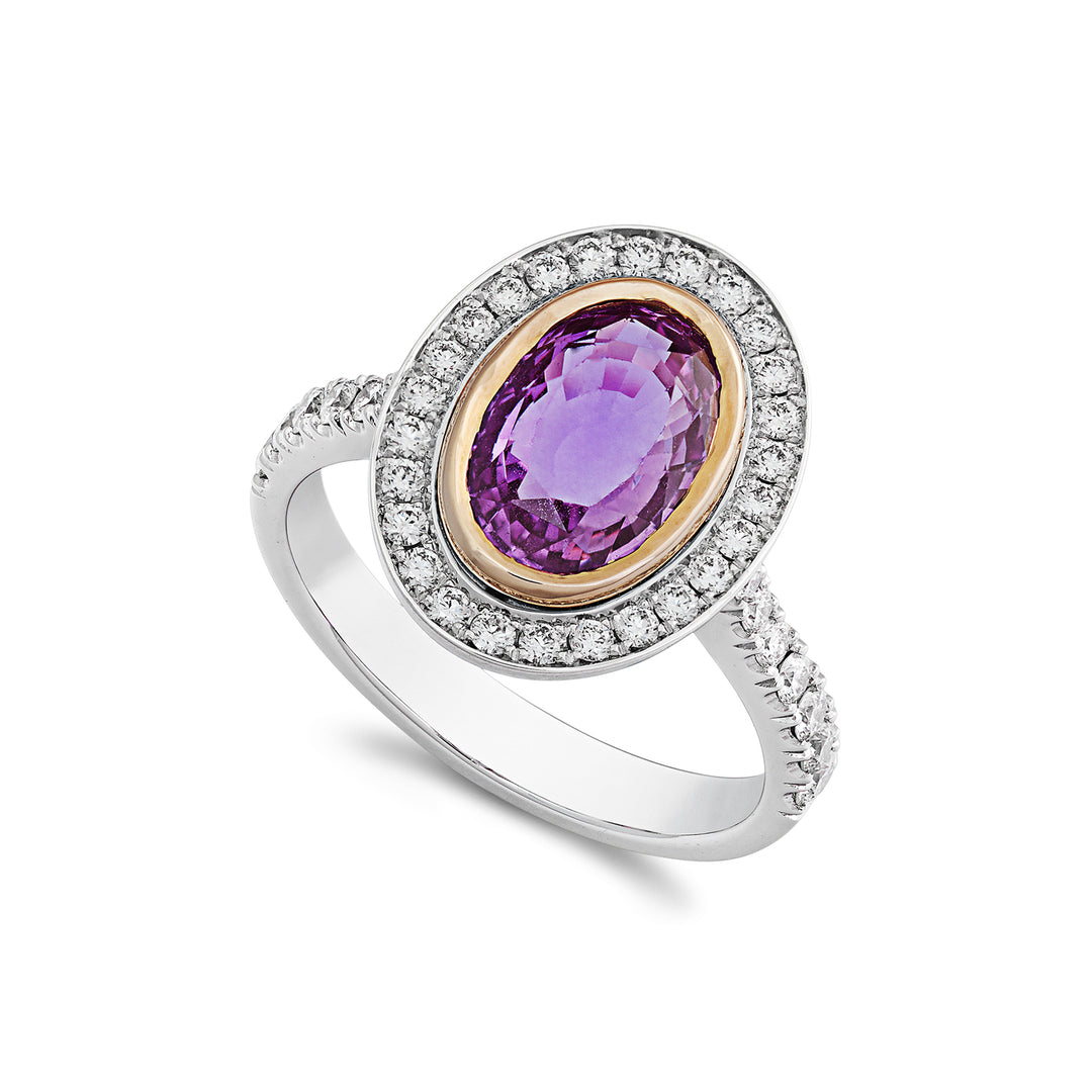Bague saphir rose ovale Golay 7x10 et diamants contour ACLC049DIZP-22048110018