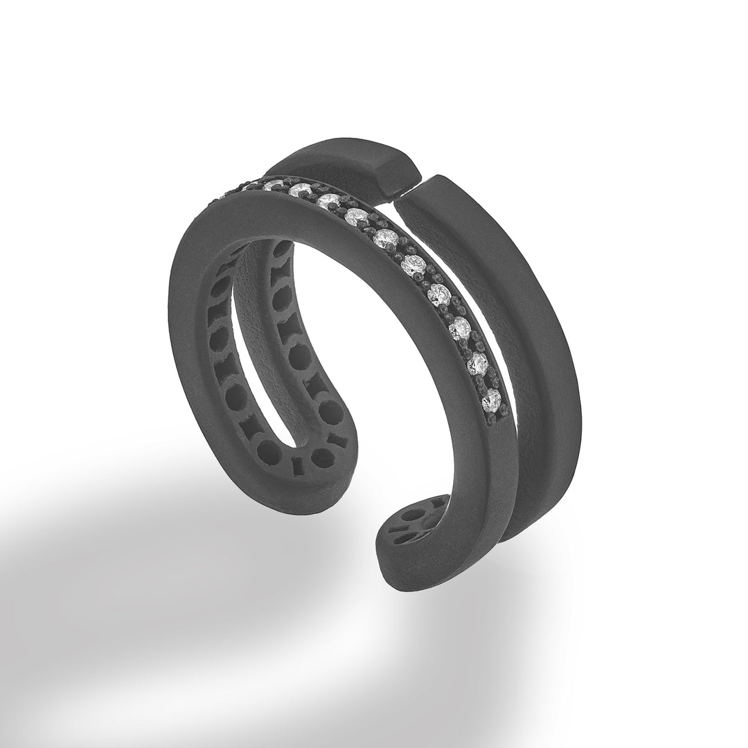 Anillo de fantasía Golay en titanio negro con diamantes engastados en una de las dos hileras, talla 15 GAN031DINE-15