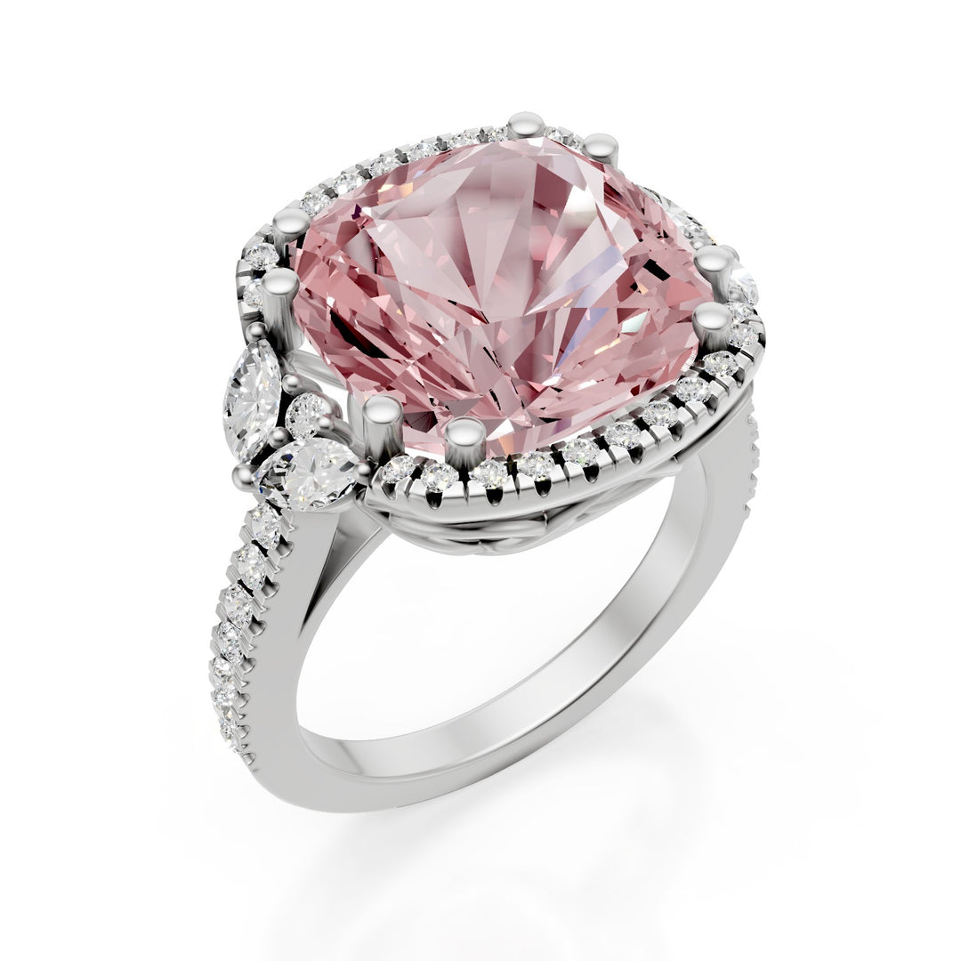 Bague coussin morganite Golay 12x12 et contour or blanc APU542DMOB-25196110383