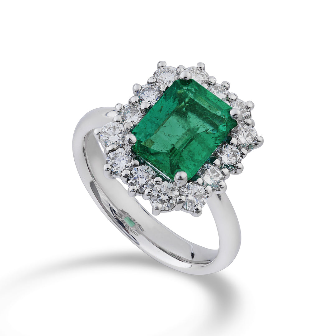 Golay ring with oct. emerald 9x7-14 contour stones ACL058DISM79-22301110015